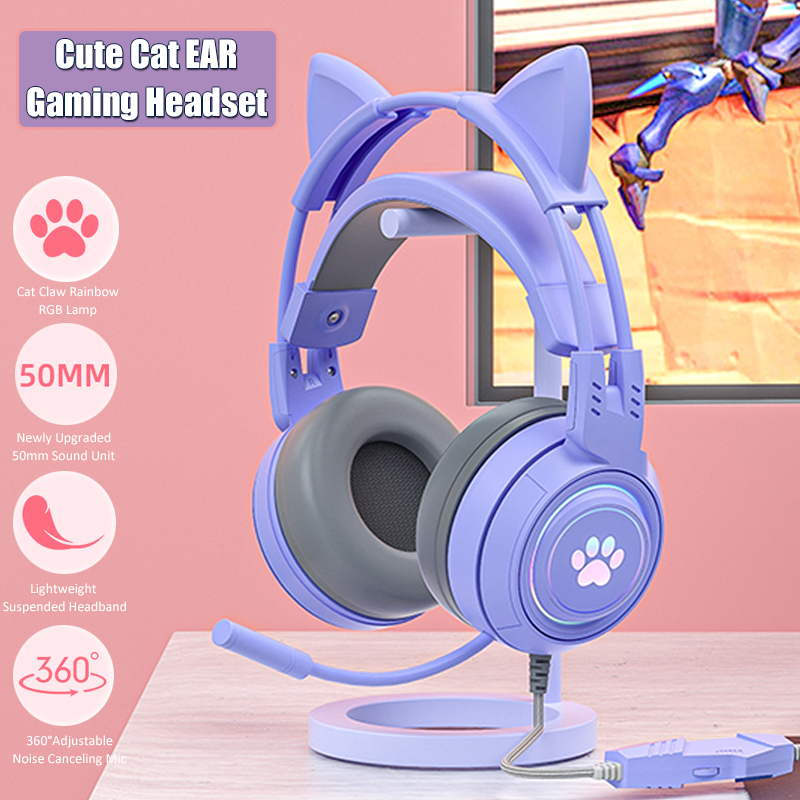Esports Gaming Monitor - Cute Cat Ear Gaming Headphones com