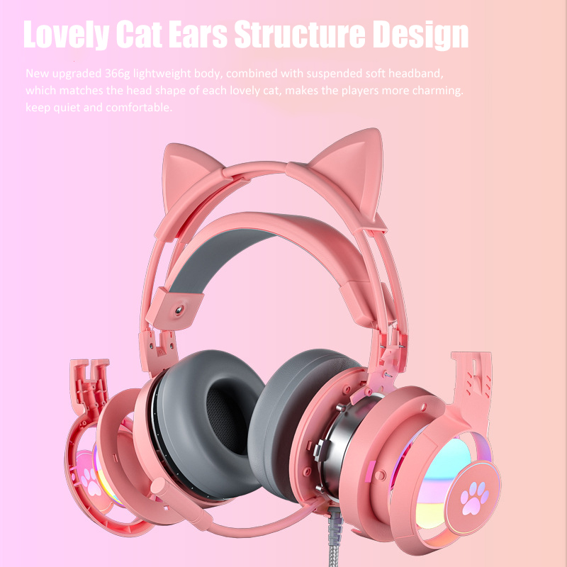 Cute Cat Ear Gaming Headphones - Esports Gaming Monitor avaliação e preço
